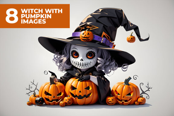 8 WITCH WITH PUMPKIN STOCK IMAGES