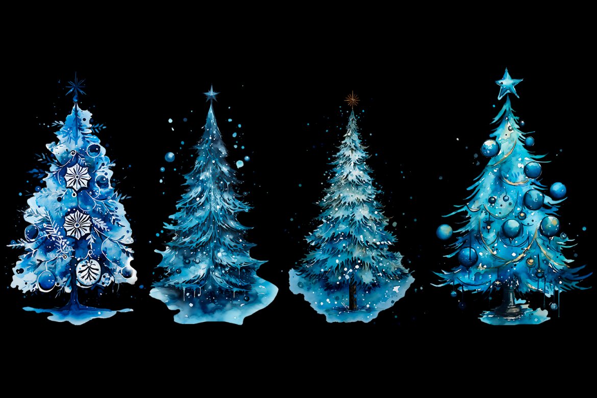 Watercolor Christmas Trees Sublimation Clipart - view 3