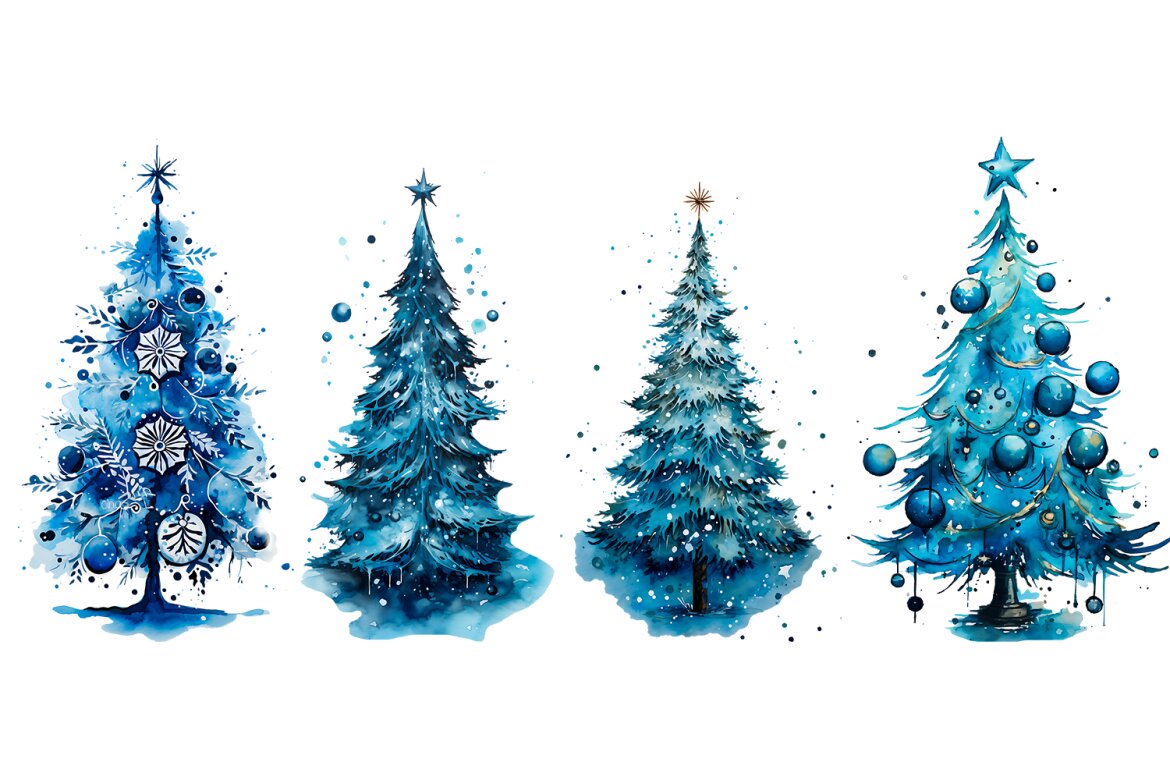 Watercolor Christmas Trees Sublimation Clipart alternate