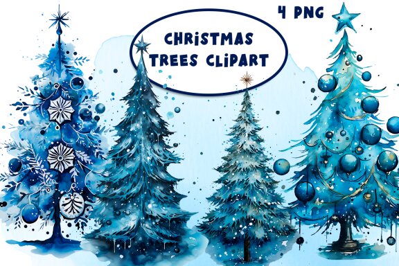 Watercolor Christmas Trees Sublimation Clipart