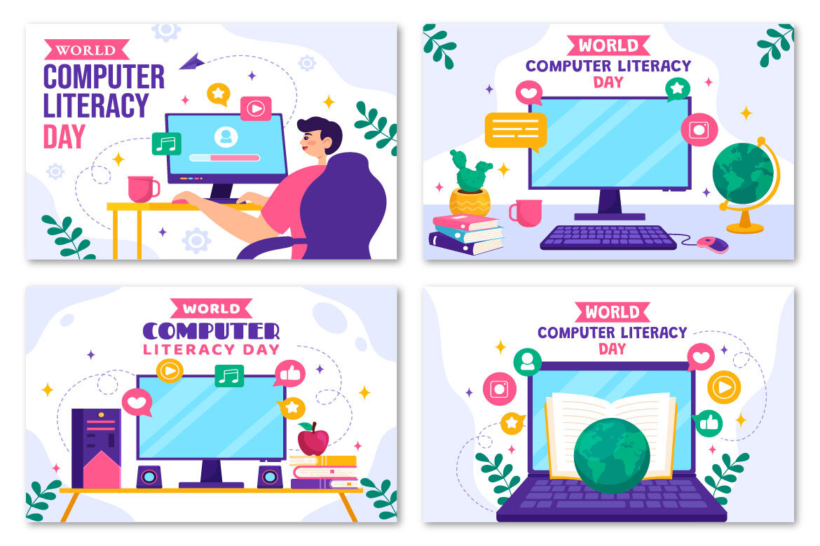 12 World Computer Literacy Day FREE Illustrations alternate