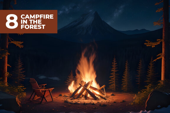 8 Campfire in The Forest at Night Stock Images