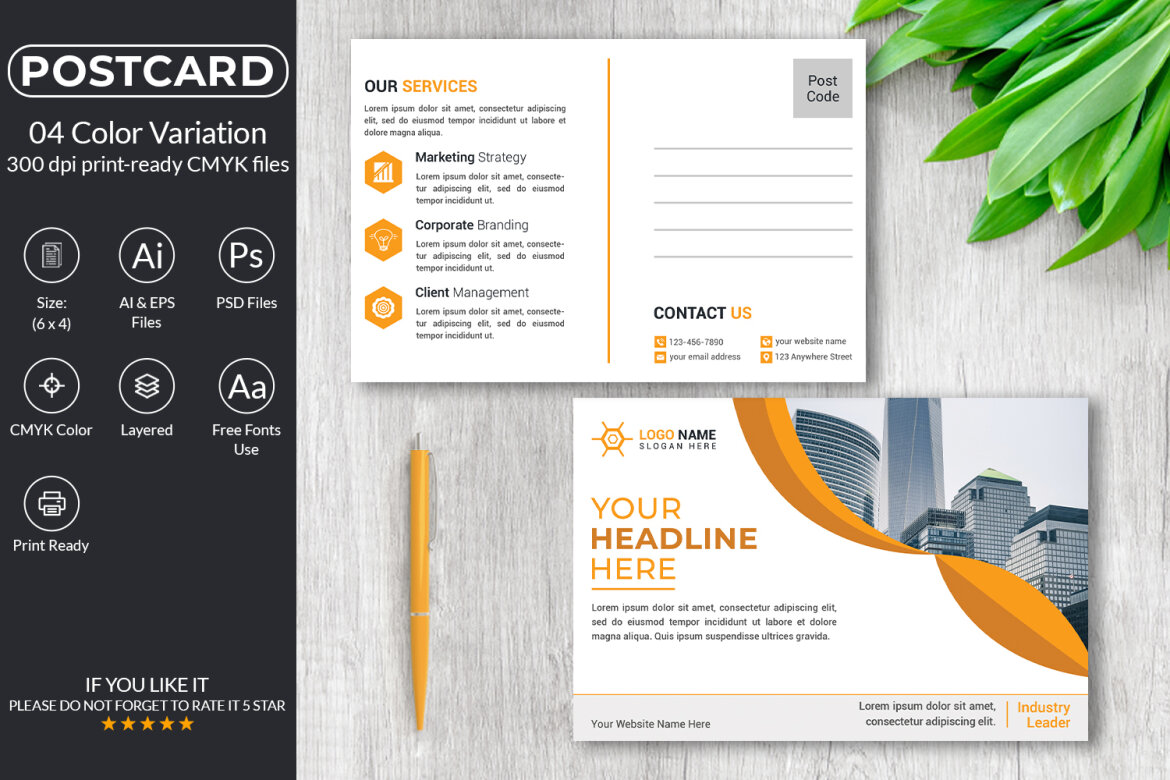 Corporate Postcard Design FREE Template alternate