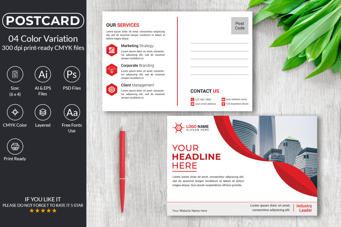 Corporate Postcard Design FREE Template - view 3