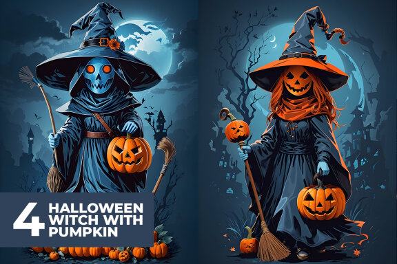 4 Witchs with Pumpkin FREE Stock Images
