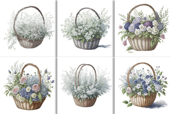 FREE Watercolor Floral Flower Baskets