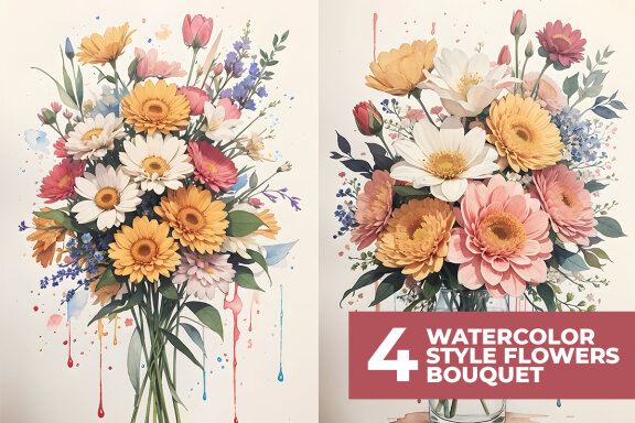 Watercolor Style Flower Bouquet FREE Images