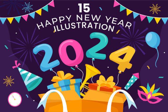 15 Happy New Year 2024 FREE Illustrations