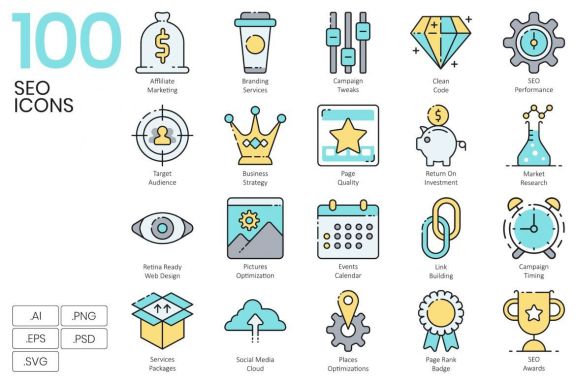 100 SEO Internet Marketing Icons | Aqua