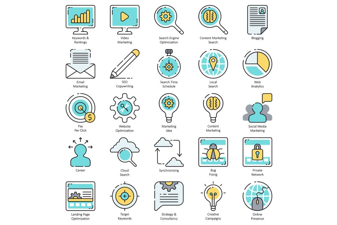 100 SEO Internet Marketing Icons | Aqua alternate