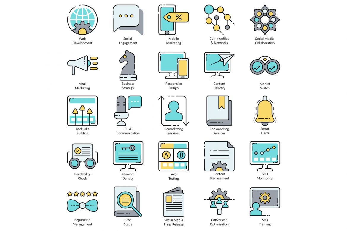 100 SEO Internet Marketing Icons | Aqua - view 3