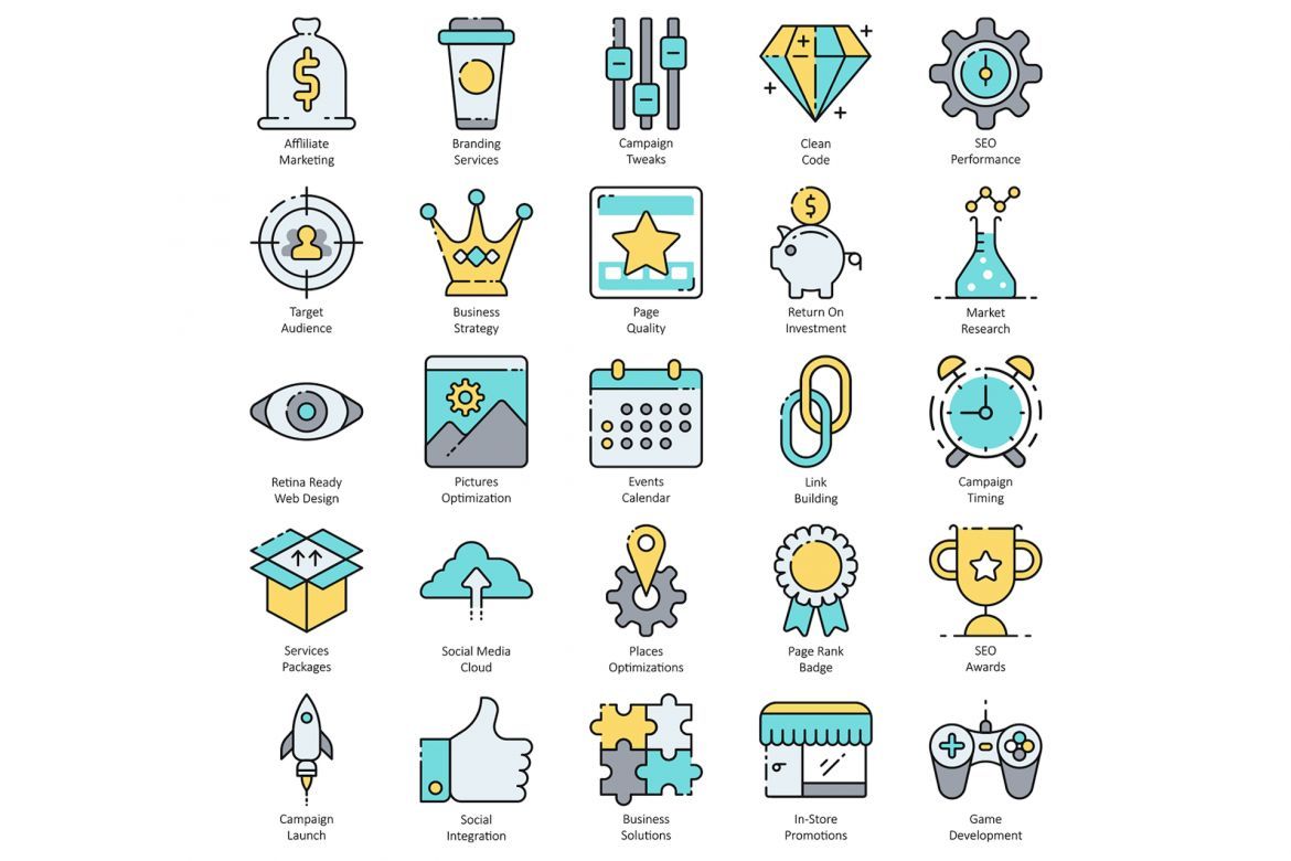 100 SEO Internet Marketing Icons | Aqua - view 4
