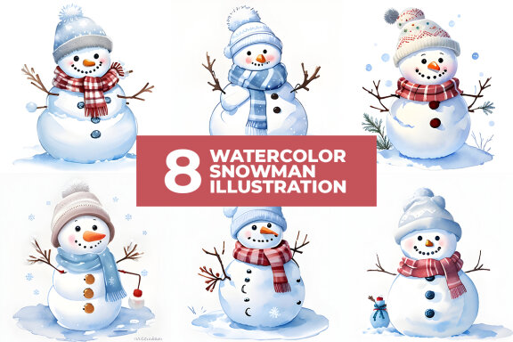 8 Watercolor Snowman FREE Stock Images