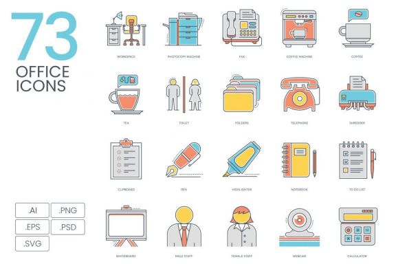 73 Office Icons | Color Line