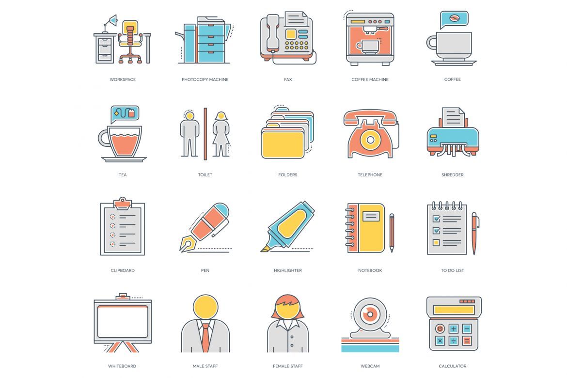 73 Office Icons | Color Line alternate