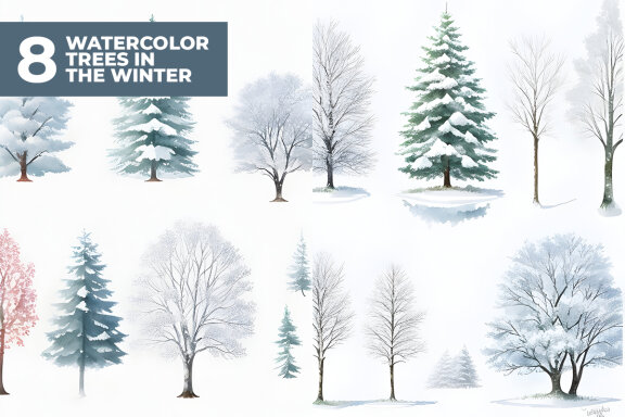 8 Watercolor Trees FREE Stock Images