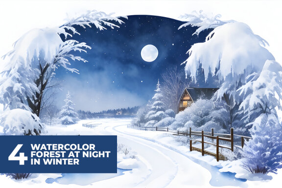 4 Watercolor Forest at Night FREE Stock Images