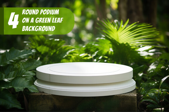 4 FREE round podium white on a green leaf backgrounds