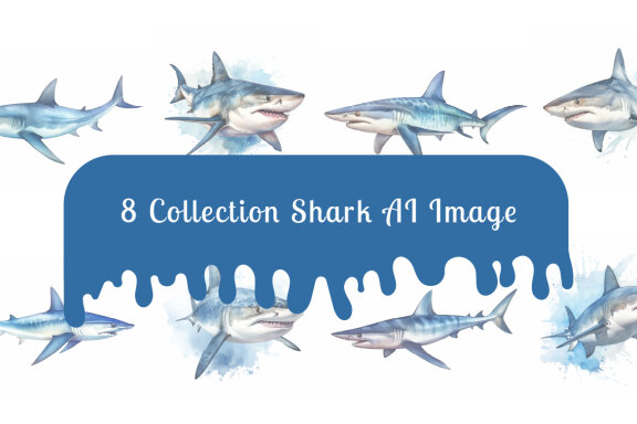 Free shark sea animal watercolor illustration collection vol. 1