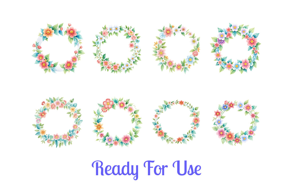 Free watercolor illustrations of leaves and flowers forming a circle vol. 6