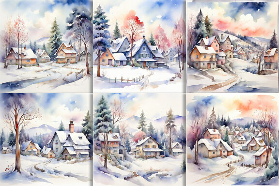 Free Watercolor Winter Season And House