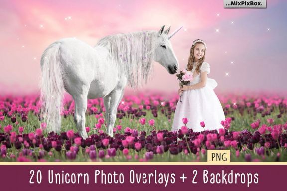 Unicorn PNG Overlays Pack+ Backdrops