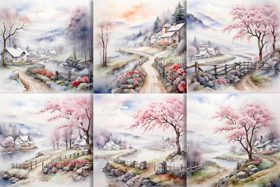 Free Watercolor Village Illustrations