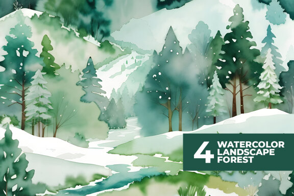 4 Watercolor Landscape Forest FREE Images