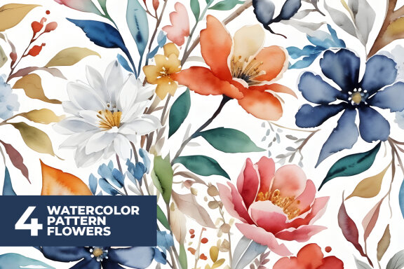 4 Free Watercolor Pattern Flower Stock Images