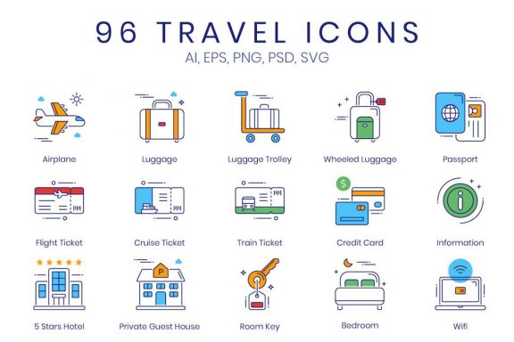 96 Tourism & Travel Icons | ColorPop