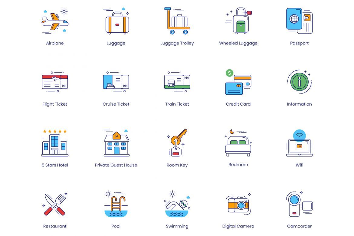 96 Tourism & Travel Icons | ColorPop alternate