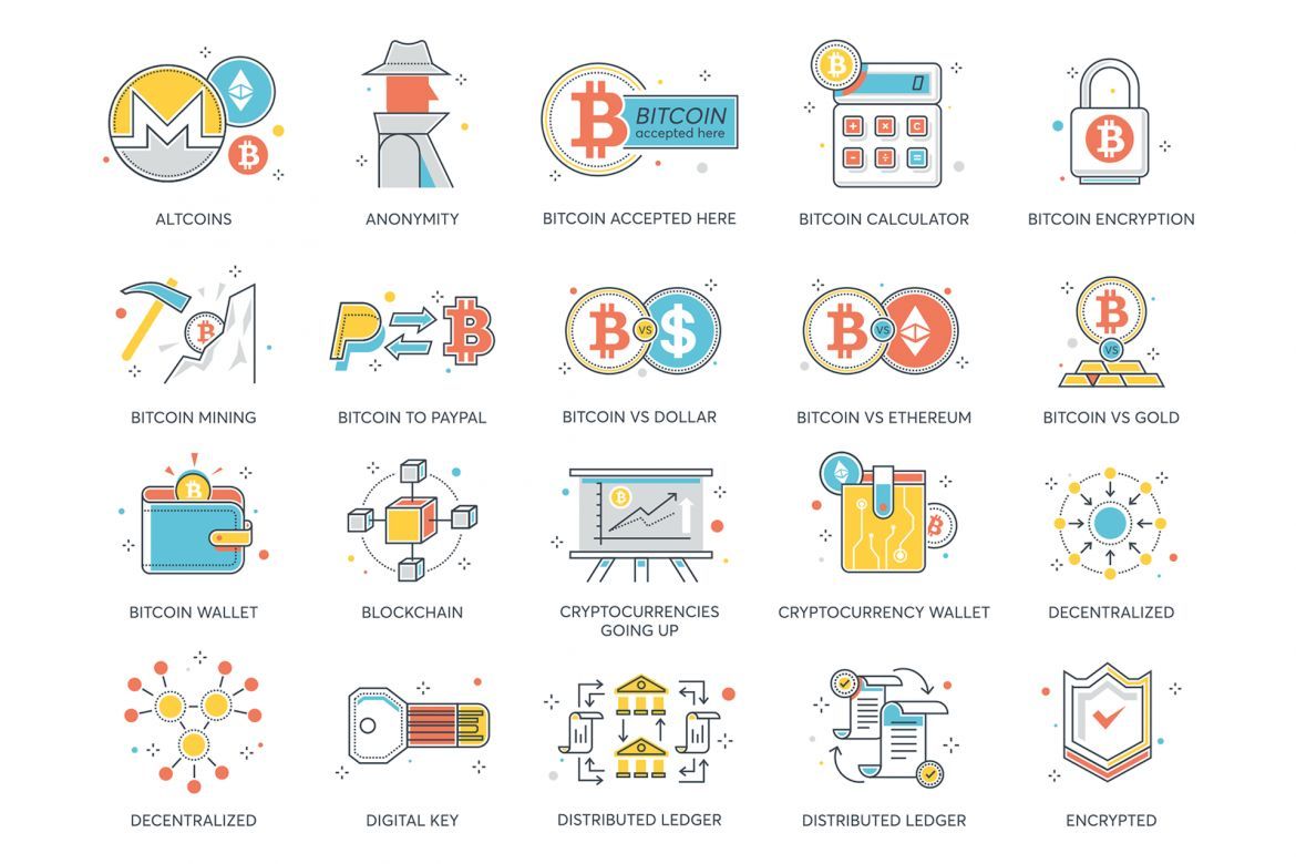 74 Cryptocurrency & Bitcoin Icons | Color Line alternate