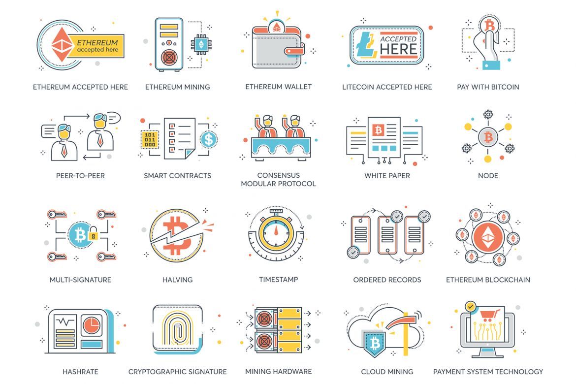 74 Cryptocurrency & Bitcoin Icons | Color Line - view 3