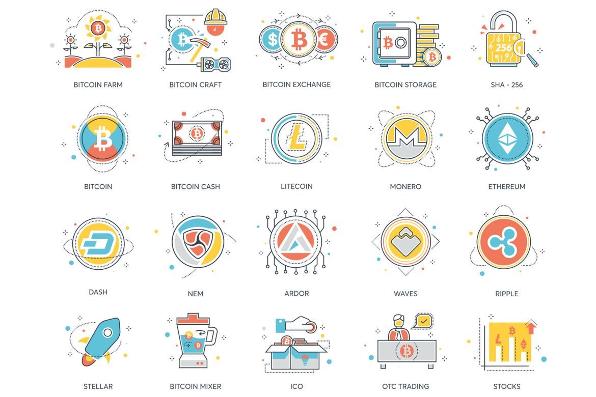 74 Cryptocurrency & Bitcoin Icons | Color Line - view 4