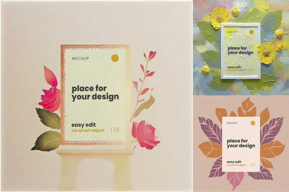 Paint Flowers FREE Poster Mockups - view 5