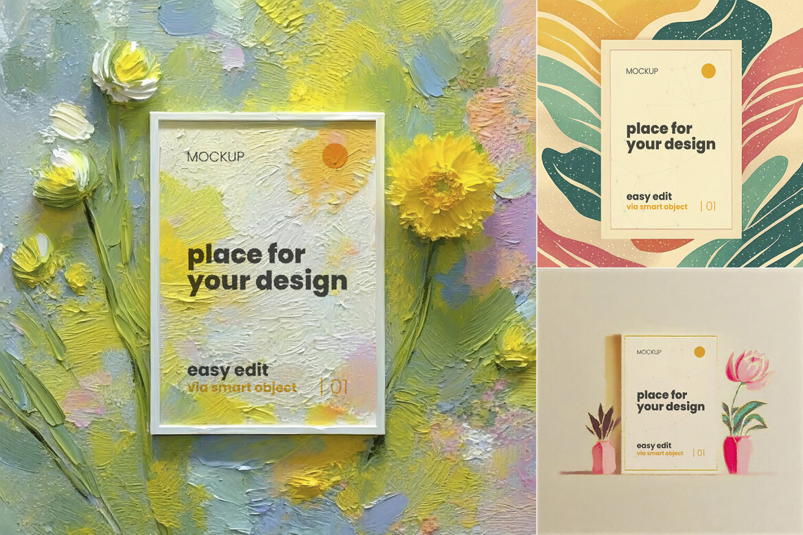 Paint Flowers FREE Poster Mockups alt