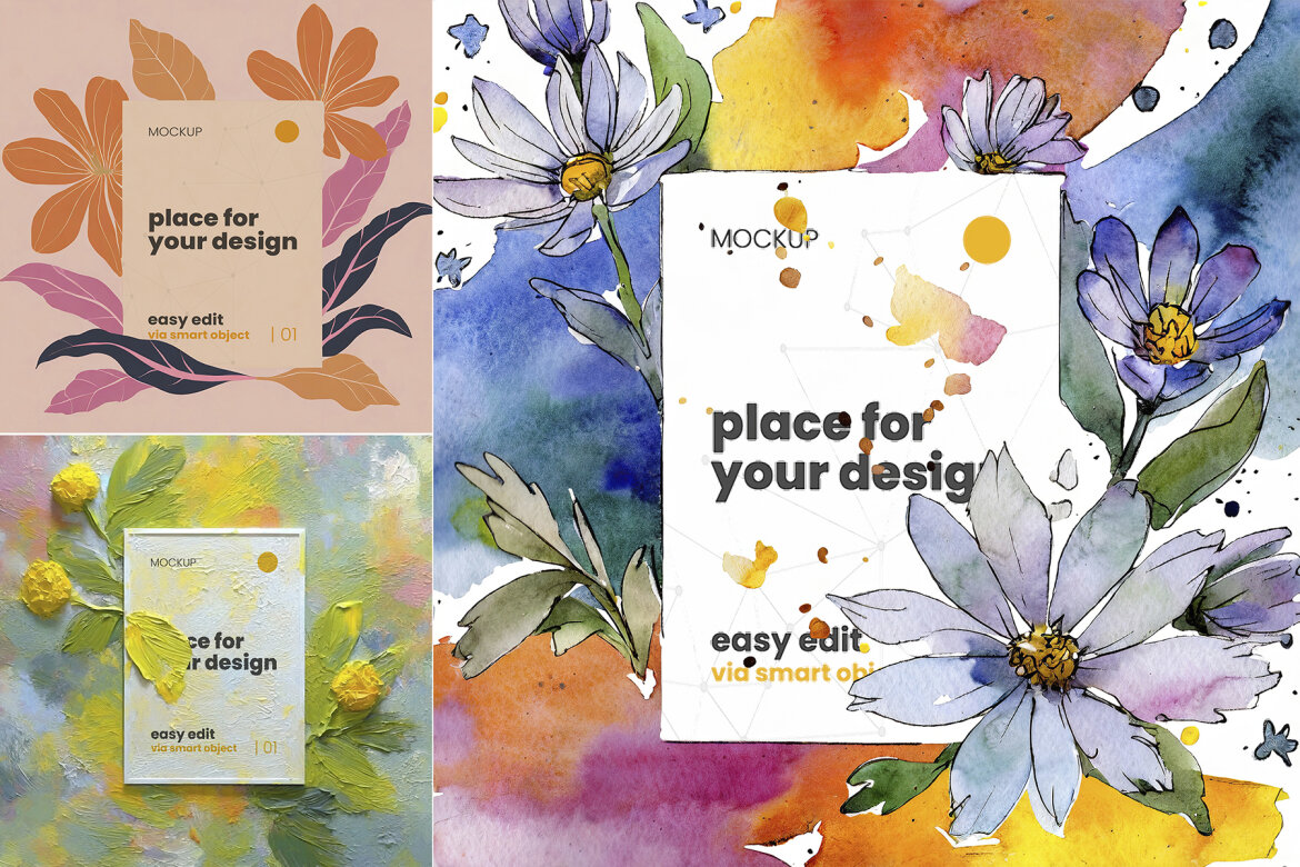 Paint Flowers FREE Poster Mockups - view 3