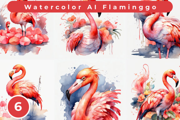 Watercolor Flamingo - 6 Free Stock Illustrations