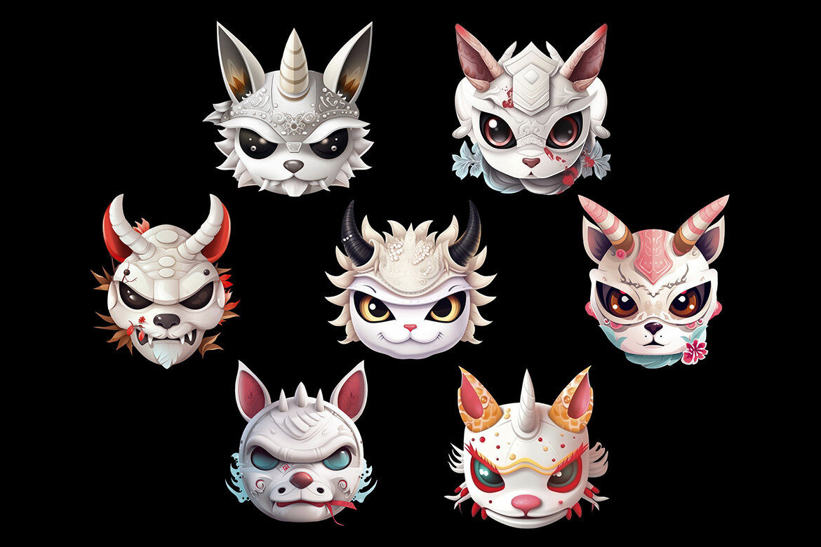 Japanese Animal Mask PNG FREE Bundle - view 5