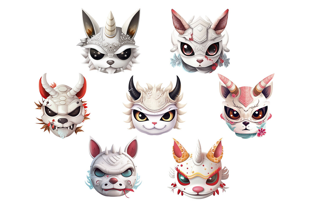 Japanese Animal Mask PNG FREE Bundle - view 4