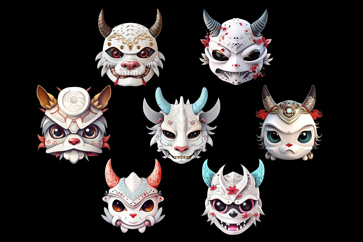 Japanese Animal Mask PNG FREE Bundle - view 3