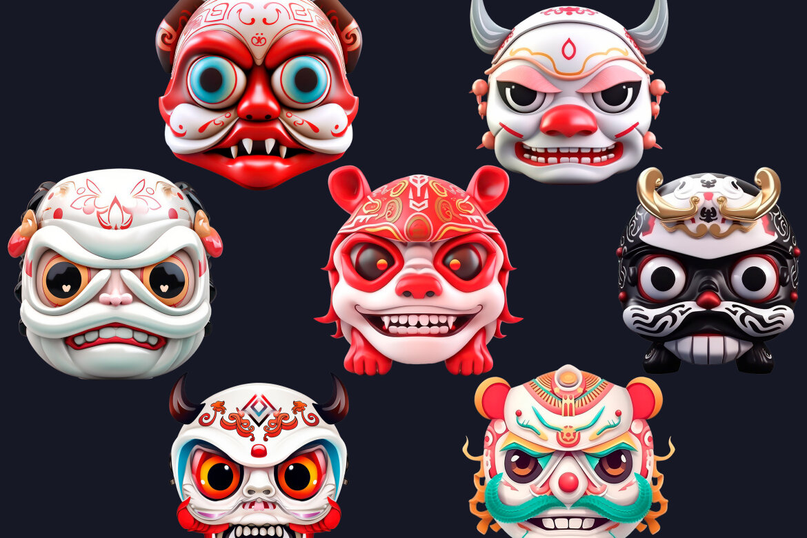 Japanese Demon Mask PNG FREE Bundle - view 3