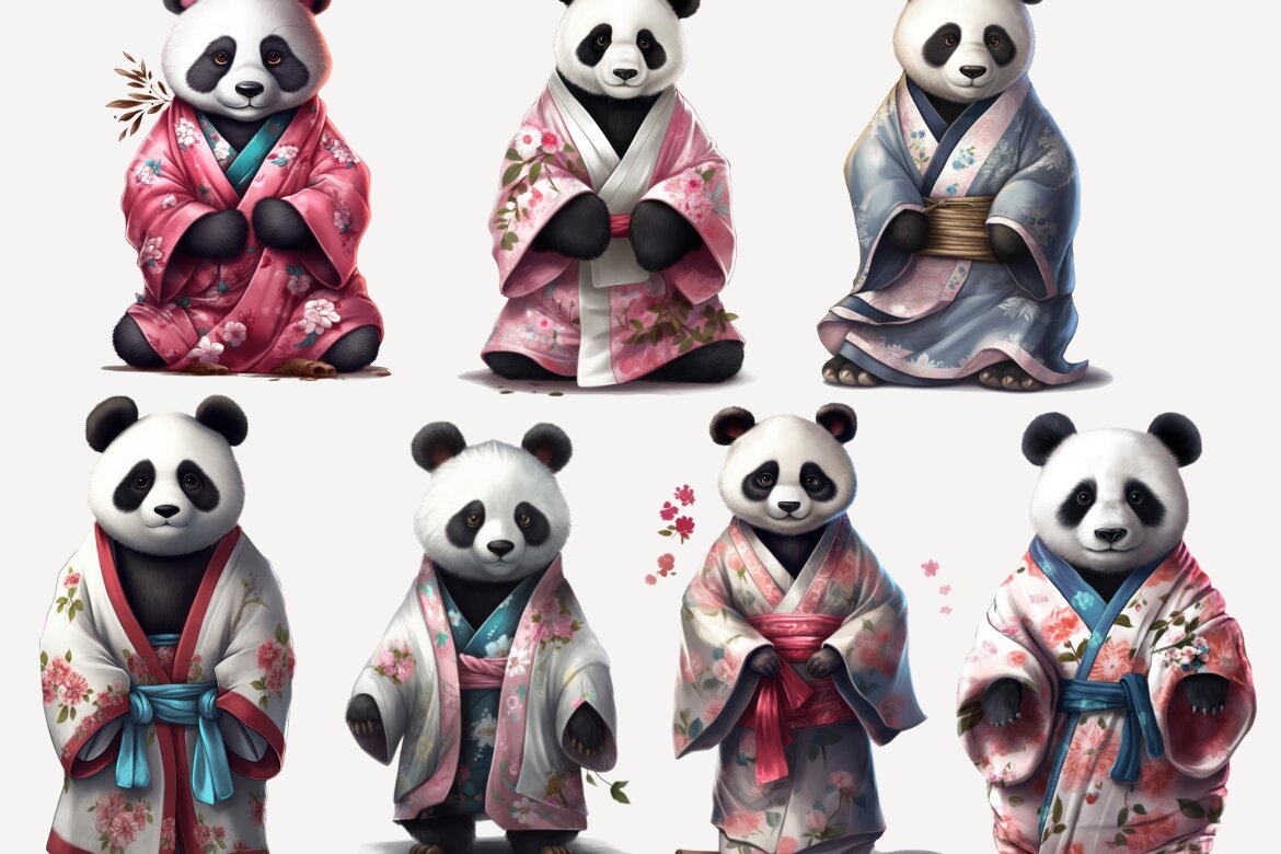 Panda In Kimono PNG Free Bundle - view 2
