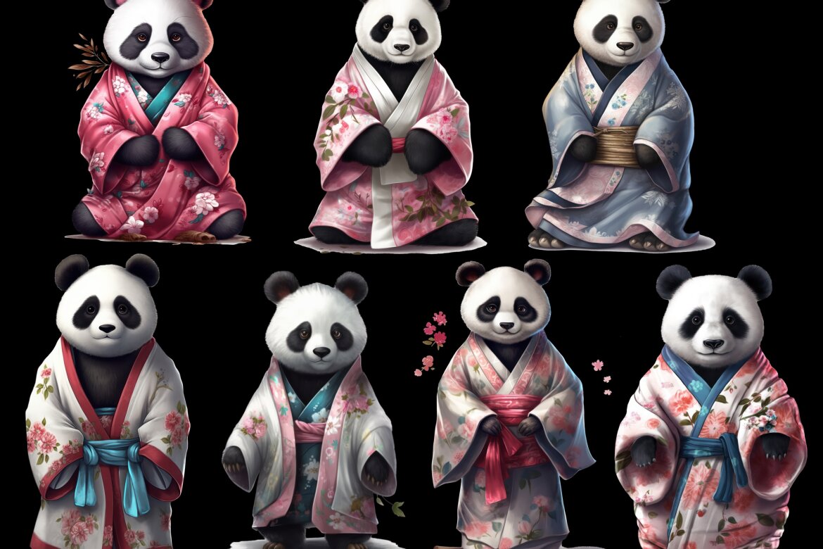 Panda In Kimono PNG Free Bundle - view 3