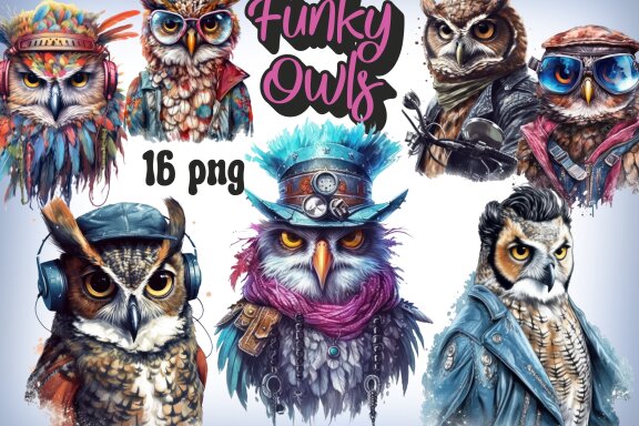 Funky Owl PNG Free Bundle