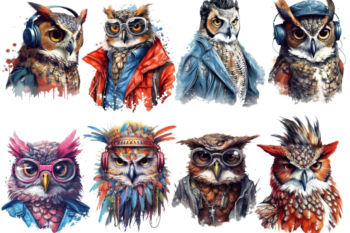 Funky Owl PNG Free Bundle alt