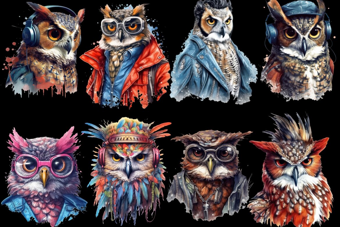 Funky Owl PNG Free Bundle - view 3