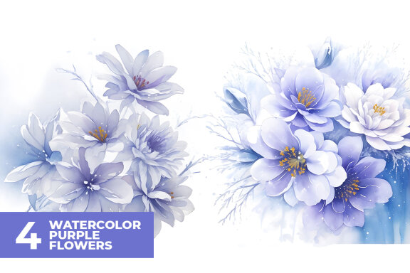 4 Watercolor Purple Flower Free Stock Images