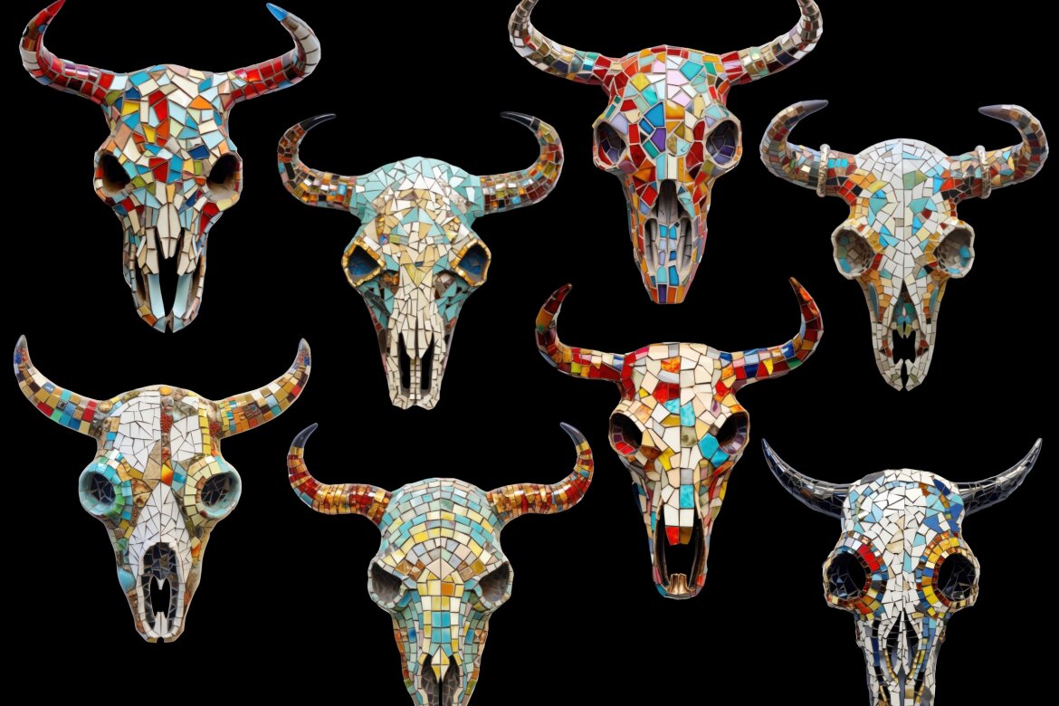 Mosaic Cow Skull PNG Free Bundle - view 5