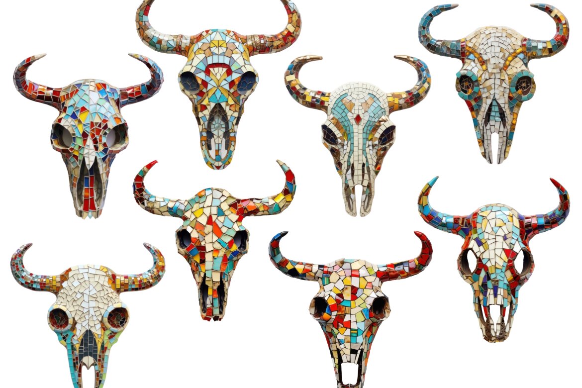 Mosaic Cow Skull PNG Free Bundle alt